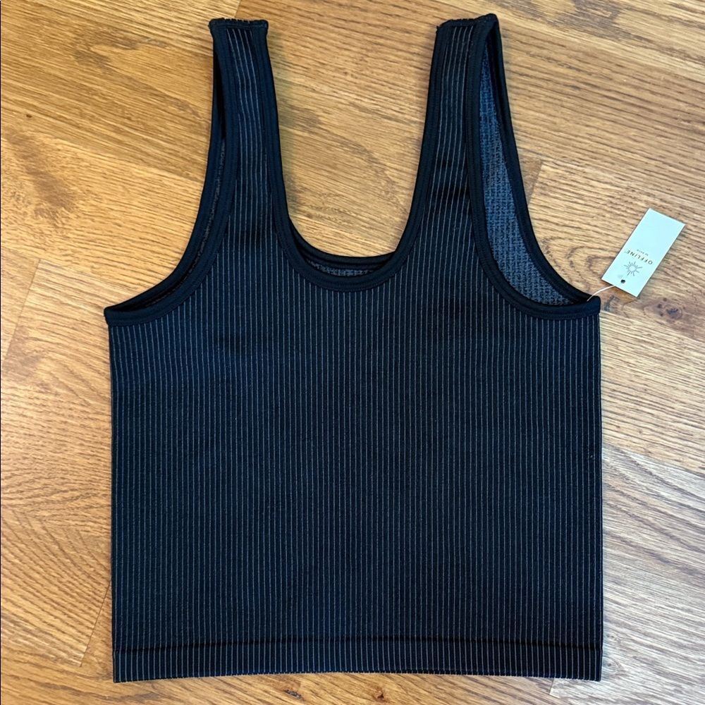OFFLINE Aerie Ribbed Crop Tank Black Scoop Neck Athletic Top Size S NWT - Picture 5 of 5